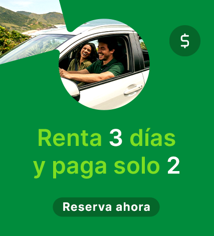 Más tiempo con tu auto. Renta 3 días y paga solo 2.