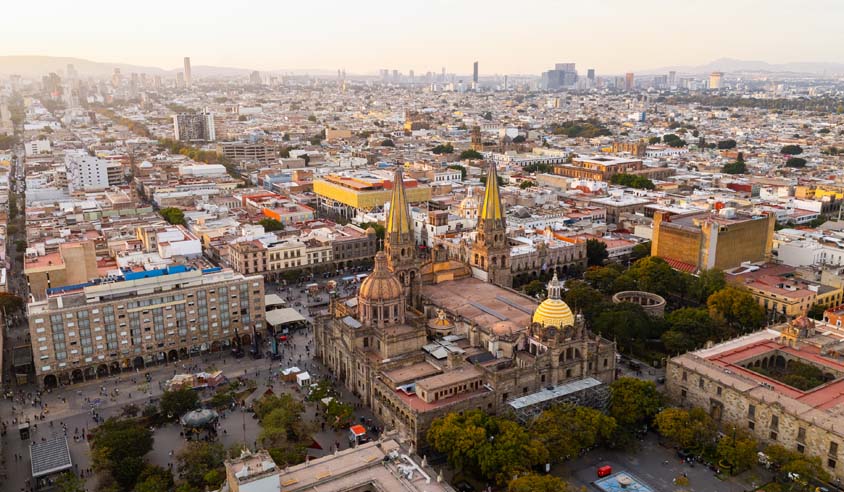 Panoramic view of Guadalajara Cathedral and the historic city center
