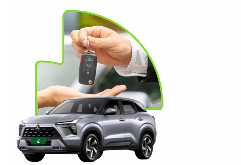 Car keys being handed over above a gray SUV, representing the start of a car rental or mobility experience.